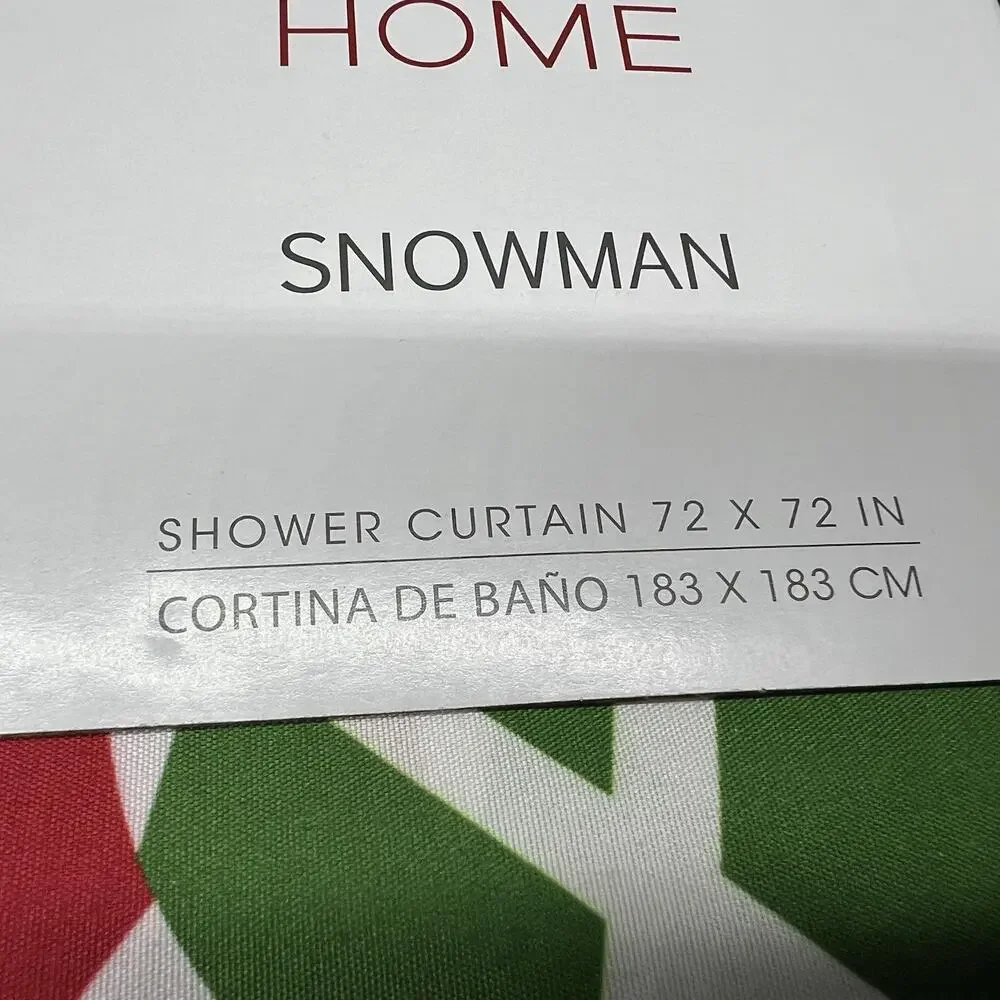 Avanti Home Christmas Snowman Snow Red Background Fabric Shower Curtain 72x72